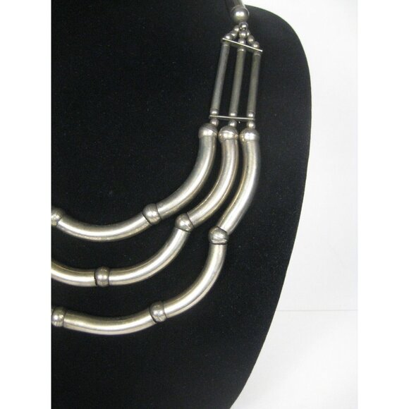 Necklace 24in Jewelry Vintage Silvertone Beaded Statement Multi Strand Statement - Picture 4 of 6